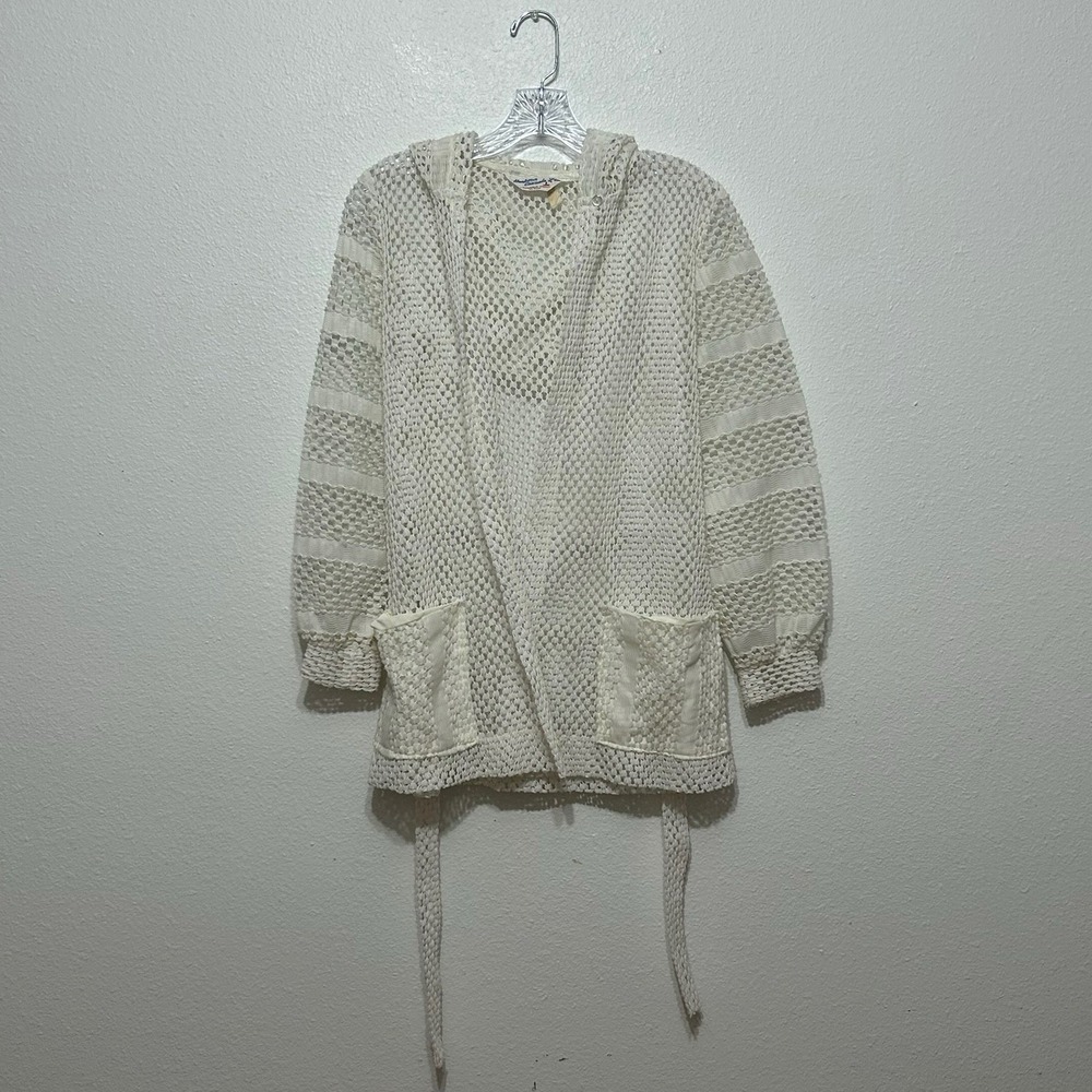 Harbour Casuals Ltd White Lace Hoodie Swim Coverup Robe Womens OS Vintage 1970s